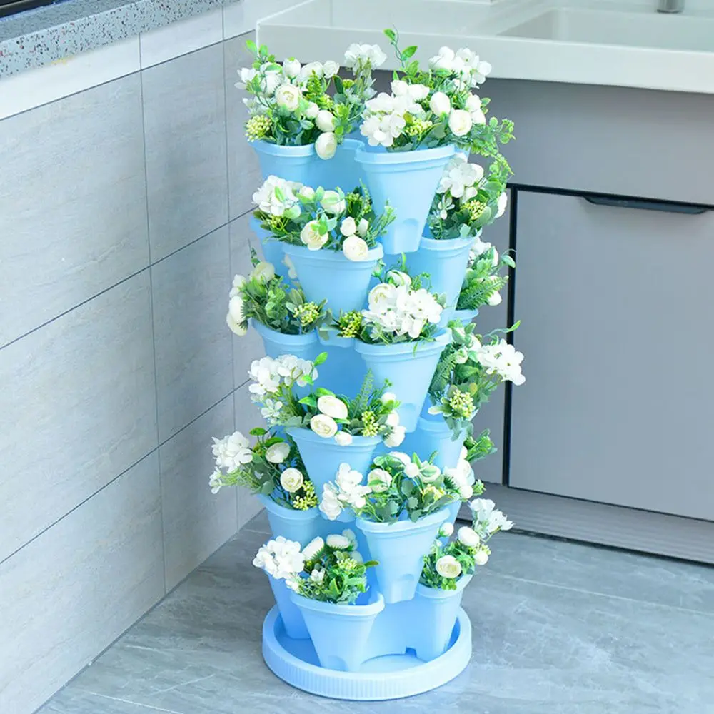Planters Pots Outdoor Growing Herbs Stackable Flowers Indoor Gardening Pots Garden Plastic Plant Pot Trio Stacking Strawberry Planter S2412234