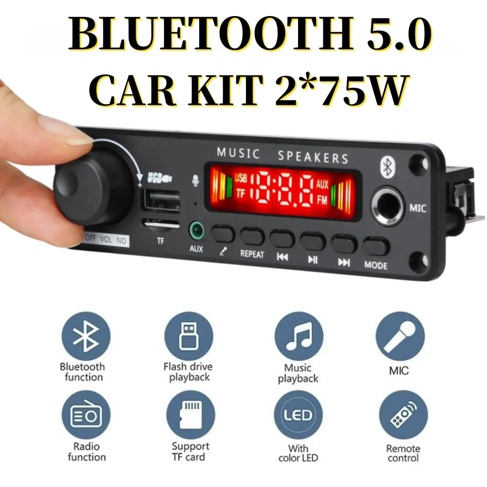 150W DIY Amplifier Bluetooth Decoder Board 12V 6.5mm Microphone FM Radio TF USB Car Audio Music Player Speakers Volume Control