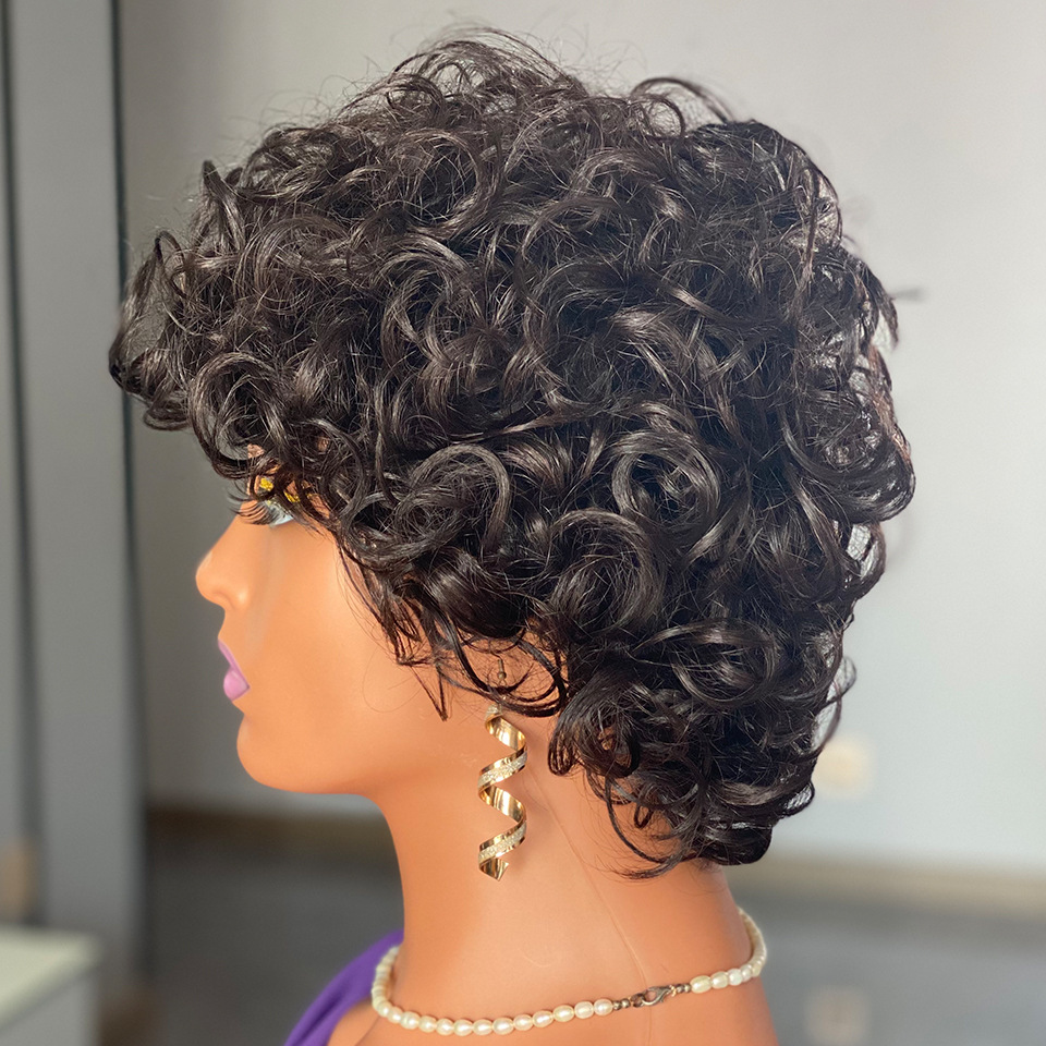 150 density Big Curl human hair wigs with bangs Full set wig virgin human hair Natural Black A Must-have Wig for Party Makeup Bags