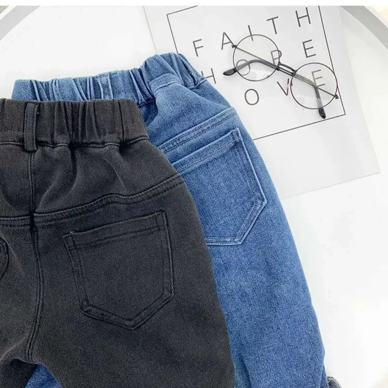 1-7 Yrs Boys Unisex Plus Fleece Winter Pants new for Kids Baby 2025 Thickening Warm Soft for Girl Children Stretch Fleece Jeans Pants