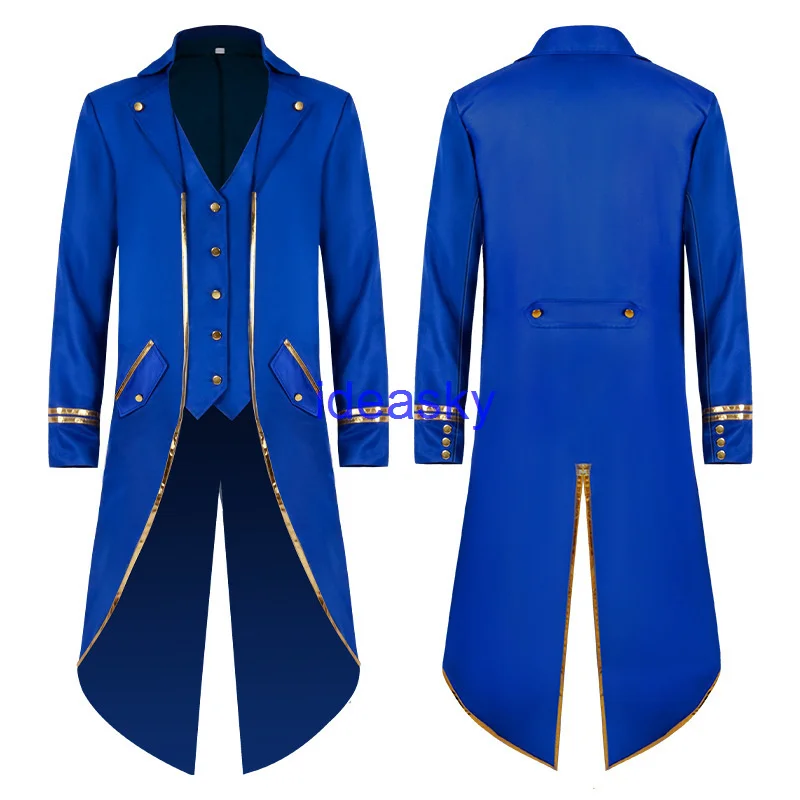 Costume Classic Medieval Men Jacquard Stand Collar Larp Viking Cosplay Jacket Coat Fake collar Victorian Renaissance Clothing smile
