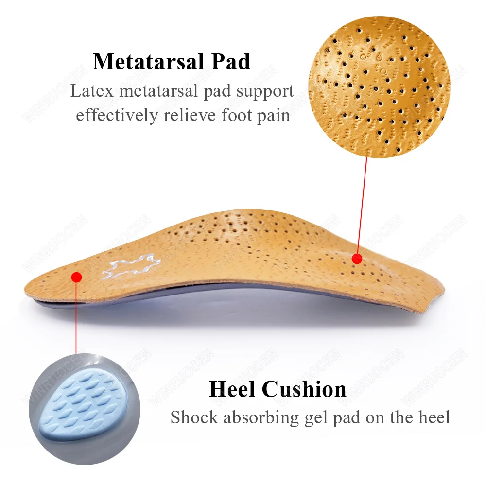 Orthotic 3/4 Insole Half Leather Arch Support For Shoes Men Women Flat Foot Corrector Pad Heel Pain Spur Relief O/X Leg Care smile