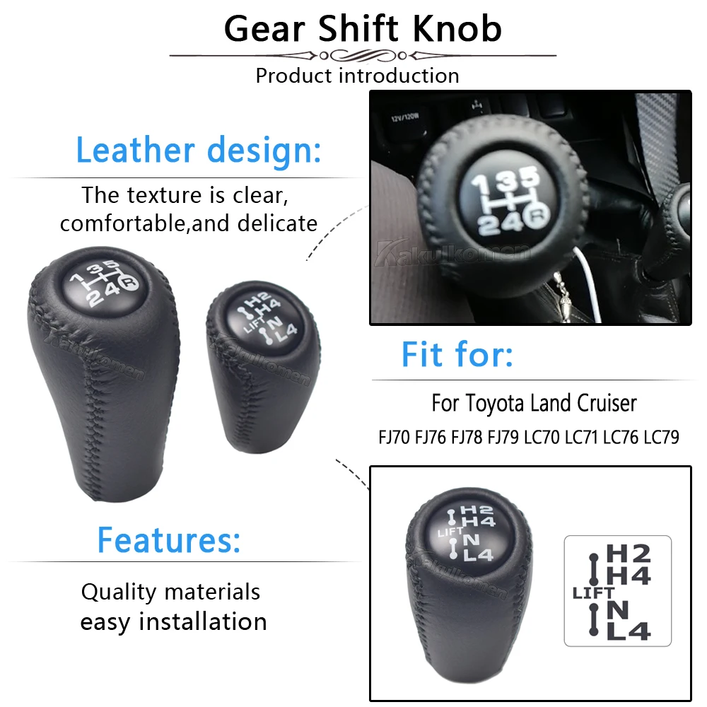 Car Automatic ABS+Leather Styling Gear Shift Knob For Toyota Land Cruiser FJ70 FJ76 FJ78 FJ79 LC70 LC71 LC76 LC79 Black Color smile ABS+Leather