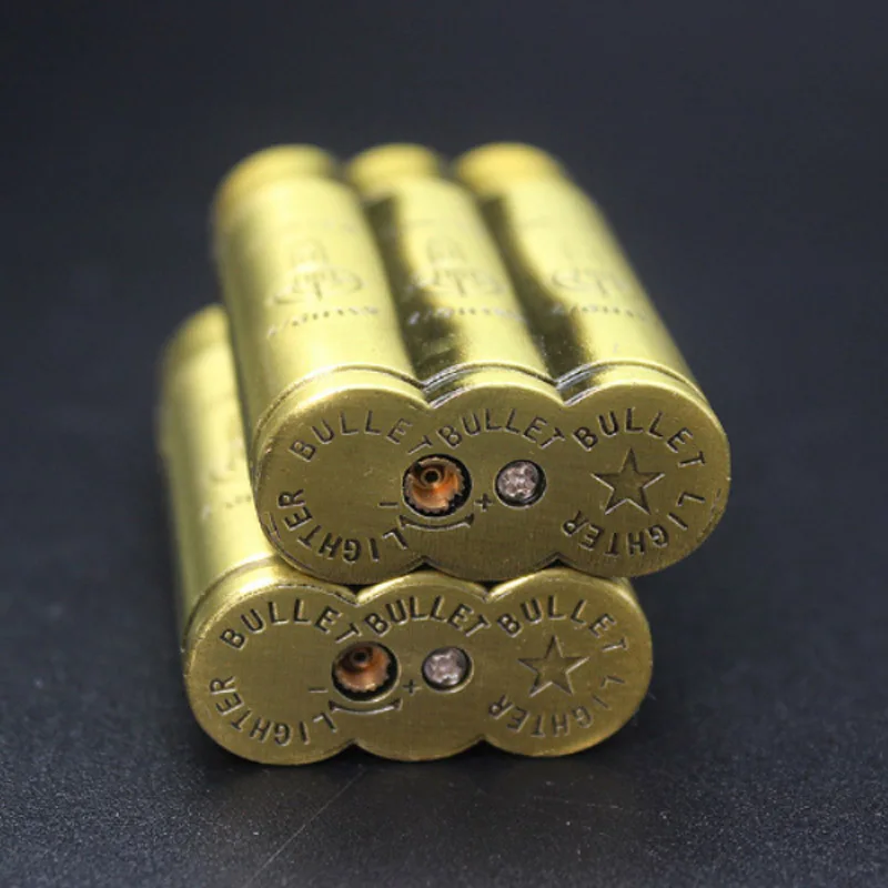 Creative Bullet Inflatable Lighter Windproof Straight Butane Gas Lighter Military Fan Bronze Windproof Flame Cigarette Lighter