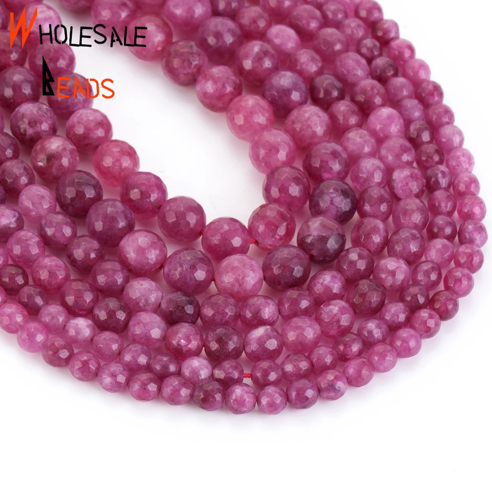 6 8 10mm Natural Stone Beads Faceted Pink Tourmaline Jades Round Spacer Loose Beads For Jewelry Making DIY Bracelets Accessories