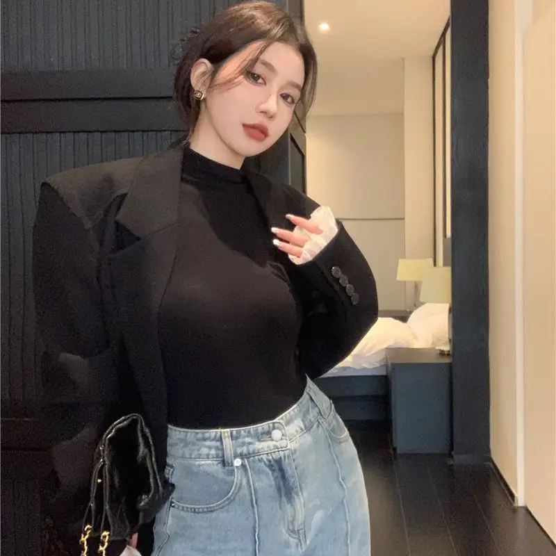 Casual Long Sleeve Hsa T-Shirts Autumn Black Slim Fit Pullovers Tees Shirts Female Streetwear Base Tees Tops Casual smile