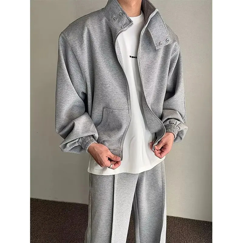 Autumn Sports Set Men Sports Cardigan Jacket and Jogging Wide Leg Pants Fashion Loose Fishing 2-piece Sets Unisex Tracksuits 240524