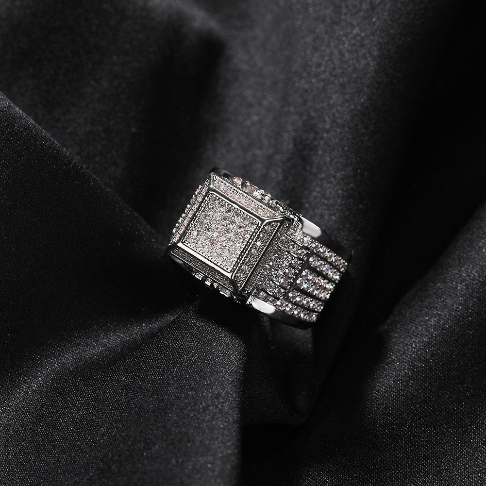 Hip Hop Cool Men Classic Square Casting Rings 5A Zircon 18K Real Gold Plated Jewelry Gifts