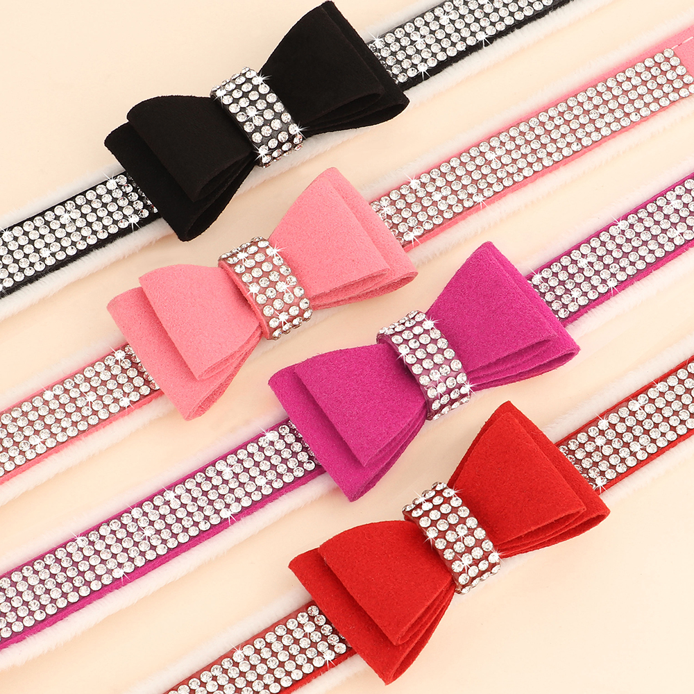 Cute Bowknot Dog Collar Bg Rhie Small Cat Collars Soft Veet Pet Puppy Necklace Warm Glitter For Dogs Chihuahua