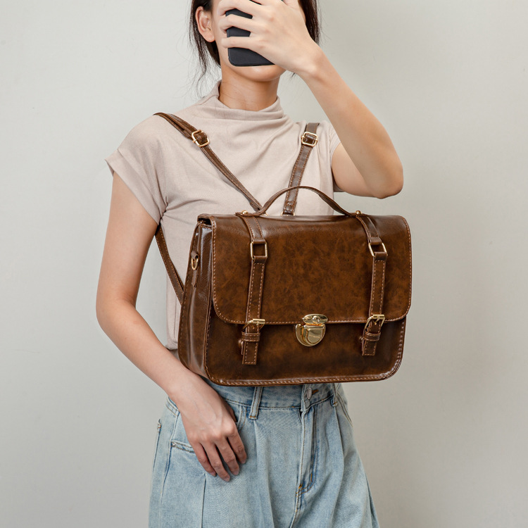 Brand Designer PU Leather Women's Shoulder Bag Retro Lock Crossbody Bag Large Square Handbag Multifunctional Women Backpack