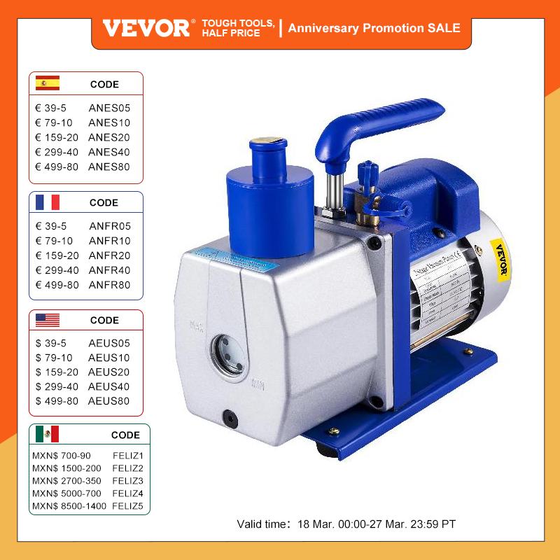 VEVOR Refrigerant Vacuum Pump 6CFM-10CFM Double Stage HVAC for Household Air Conditioning Cleaning Auto Repair Vacuum Packaging