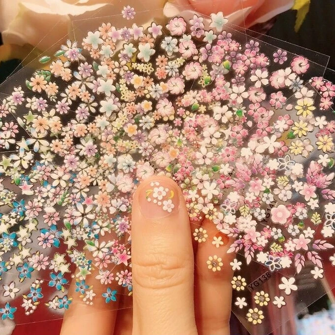 24 Pcs new Colorful Flower Nail Stickers Set Small Sakura Daisy Cute Flowers Decals 3D Self Adhesive 2025 Sliders Manicure Decoration