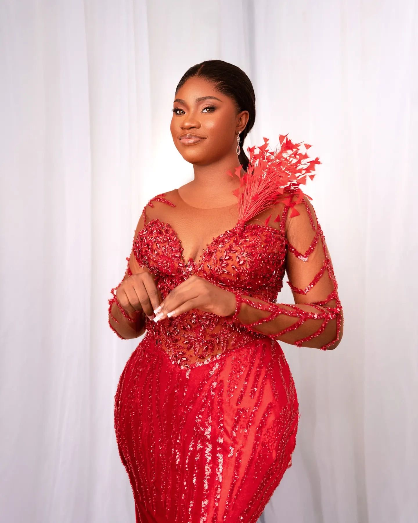 2024 Plus Size Aso Ebi Red Mermaid Prom Dress Beaded Lace Crystals Velvet Evening Formal Party Evening Birthday Engagement Second Thanksgiving Dresses