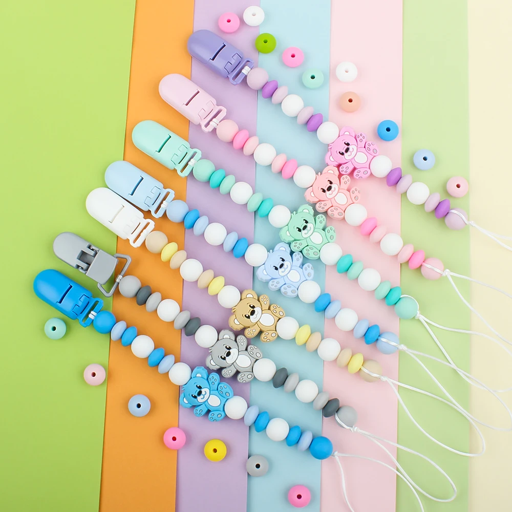 Clips Chian Baby Pacifier Bear Silicone Beads Anti-Lost Nipple Holder Baby Teething Dummy Holder Baby Chew Gift Accessories smile