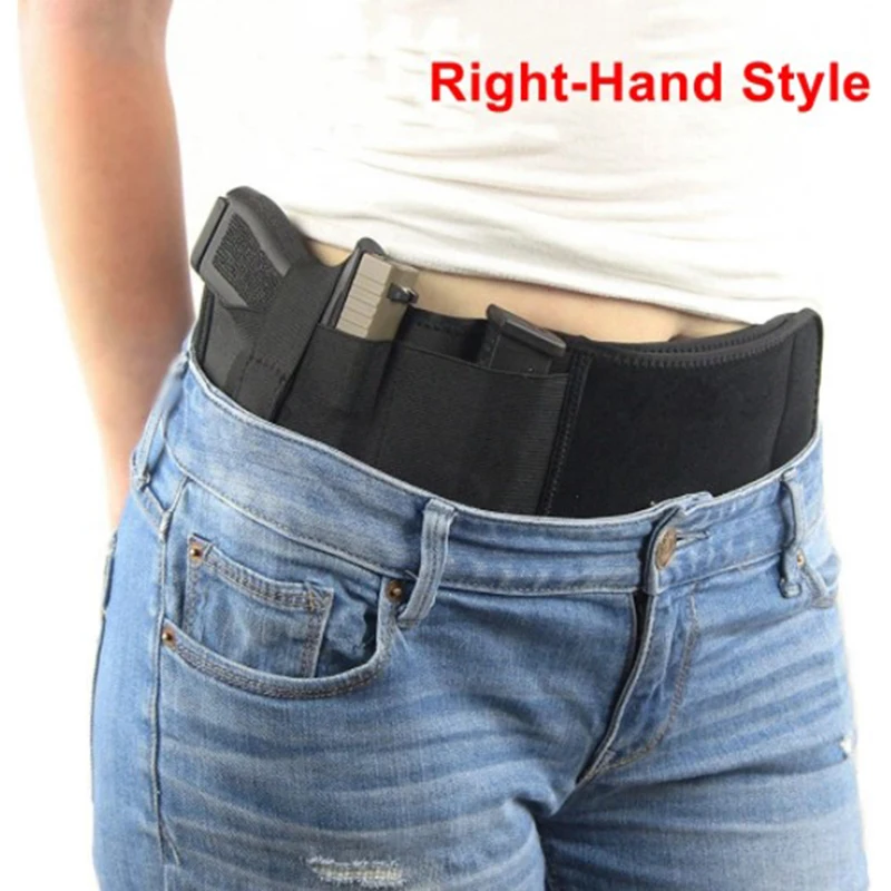 1 Pc Black Belly Gun Holster 2025 Invisible Belt Bag Concealed Carry Elastic Girdle Waist Storage 115 new * 12.5cm