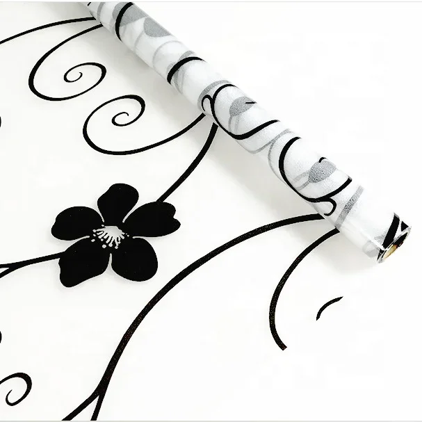 Window Glass Roll 1 Sticker Frosted Simple Black Flower Pattern Waterproof UV Protector Matte Window Paster Films Frosted Decal smile