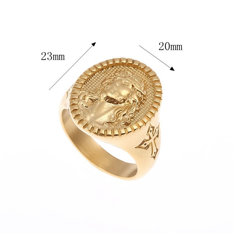 Hip Hop Vintage Jesus Cross Ring Stainless Steel Religious Jewelry Mens Ring