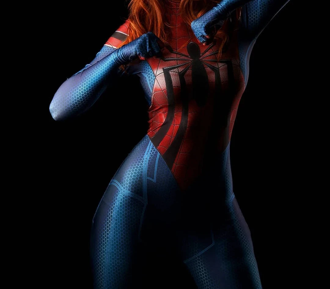 Costume Newest Spidergirl Cosplay Adults Kids Printed Female Spider Superhero Zentai Bodysuits Girls Woman Halloween Suit smile