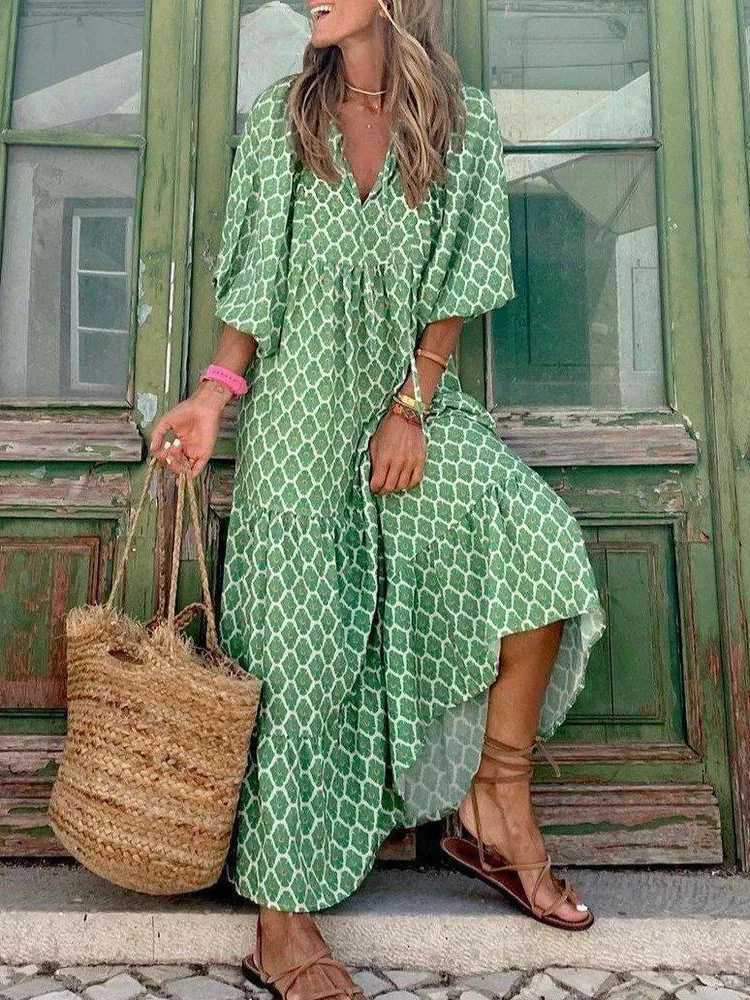 Basic Fashion Women Print Summer Loose Boho Dress Casual Elegant Short Se Beach Party Dresses For Woman Robe Femme 2023 New T240523