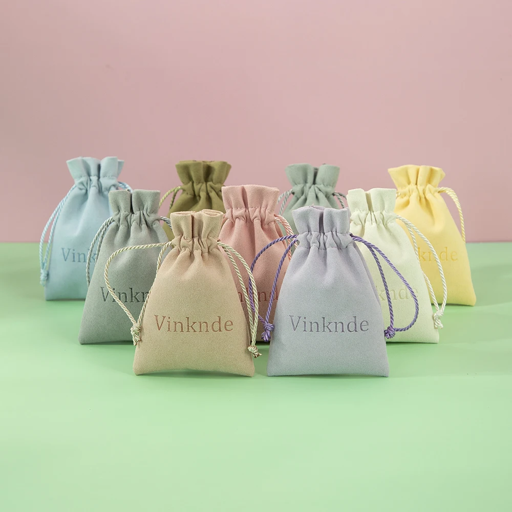 50pcs Jewellry Gift Microfiber Bags Personalized Grey Veet Drawstring Packaging Organizer Pouch for Wedding Party Favor smile