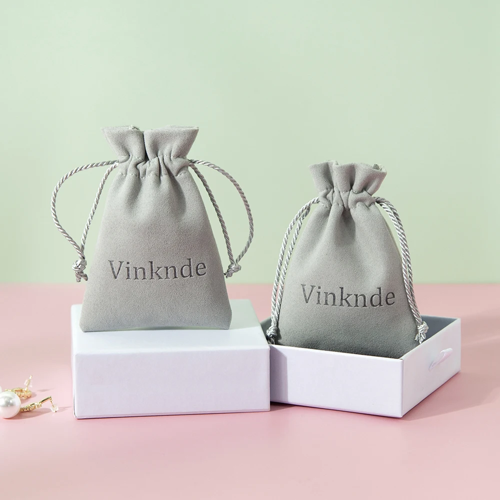 50pcs Jewellry Gift Microfiber Bags Personalized Grey Veet Drawstring Packaging Organizer Pouch for Wedding Party Favor smile