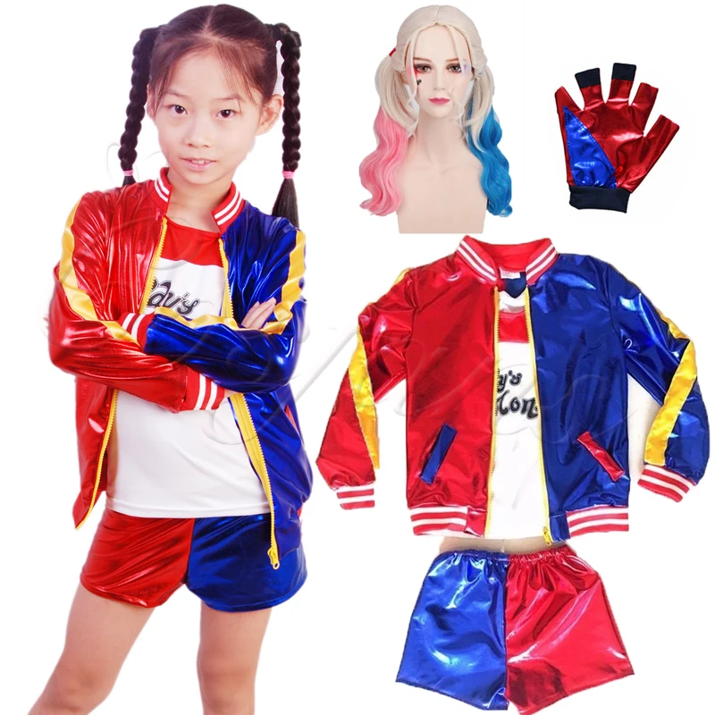 Costumes Cosplay Anime Harley Kids Girls Quinn T-Shirt Jacket Cosplay Uniforms Wigs ddmysmile Halloween Smile