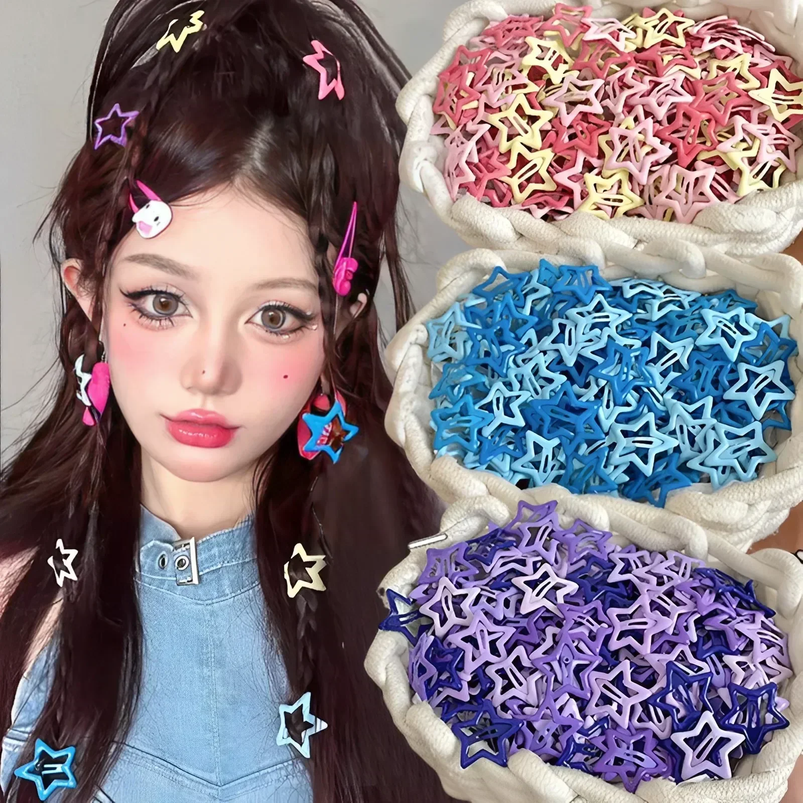 Colorful Star BB 10-30Pcs Hair Clips Y2K Women Grils Cute Metal Star Hairpin Side Barrettes Hair Grip Headwear Hair Accessories smile