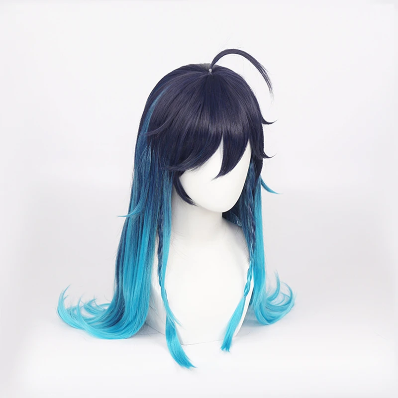 Impact Game Cosplay Genshin Venti Wig Female Long Heat Resistant Synthetic Halloween Party Woman Girl Wigs + Wig Cap smile +