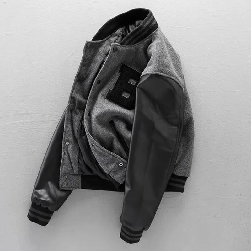 High Thick American Street Baseball Jacket For Men Winter Patchwork ddmysmile Letter Embroidered PU Leather Sleeves Varsity Coat Unisex Smile