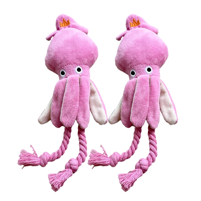 2025 Cute Squid Plush Dog Chew Toys Funny new Small Medium Dogs Squeaky Sound Rope Toy Pets Supplies