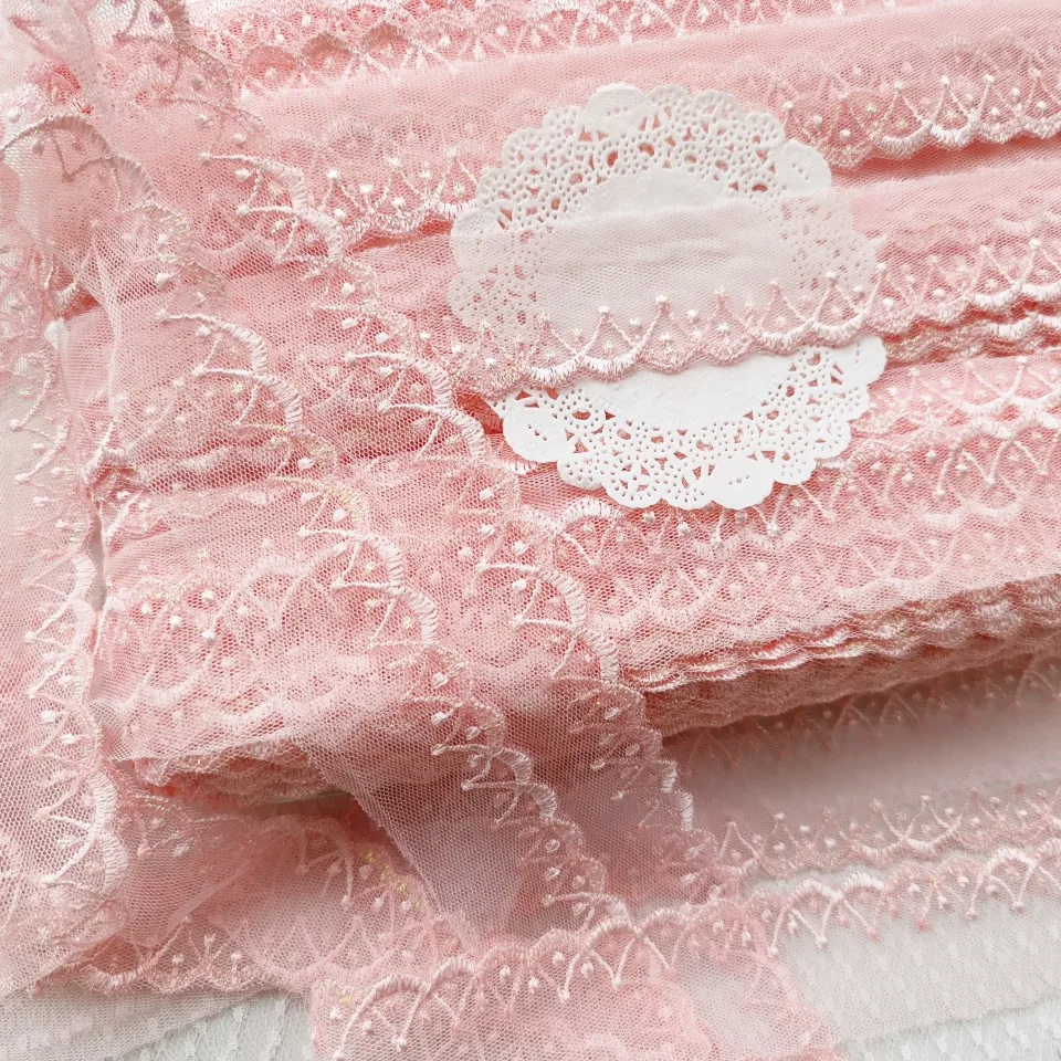 5Yards 3cm Soft Pink Mesh Thread Polyester Fabric Venise Lace Trim Embroidery Sewing Crafts Doll Material Lace Edge smile