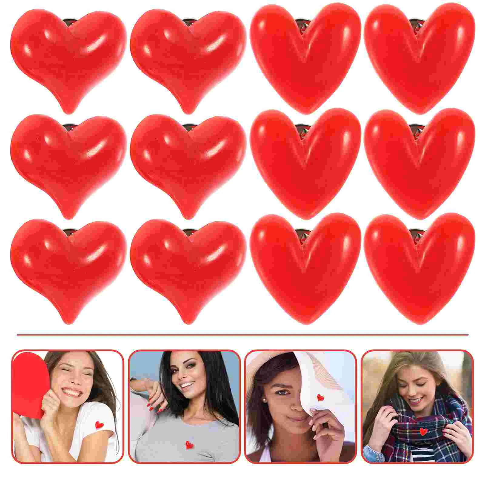 Red 12 ddmysmile Heart Pcs Brooch Pin Scarf Badge Decorative Resin Women Clothes Miss Cap Decorations Smile