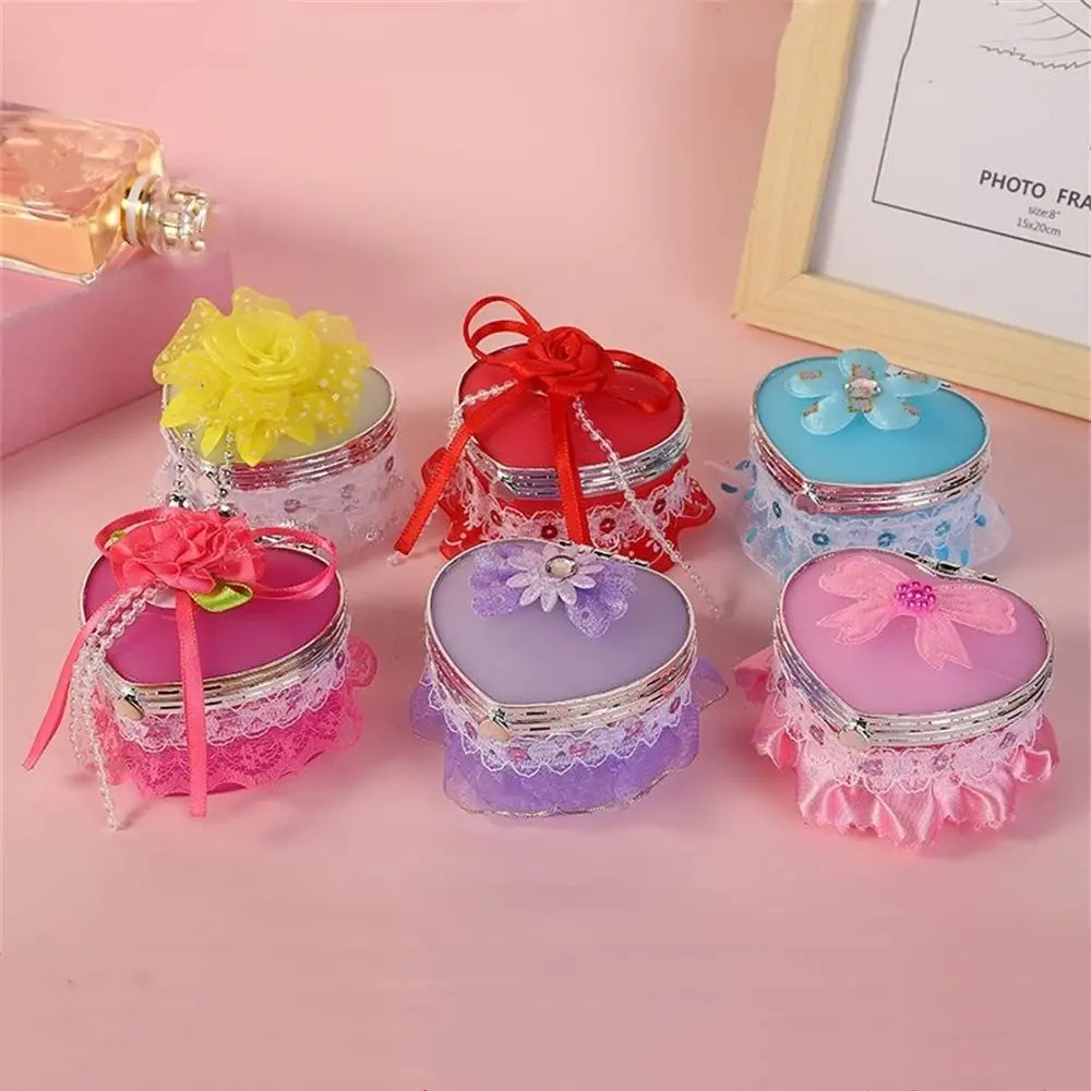 Cute Love Travel Organizer Make Up Mirror Jewelry Storage Box Cosmetic Organizer Heart Shape Jewelries Case smile