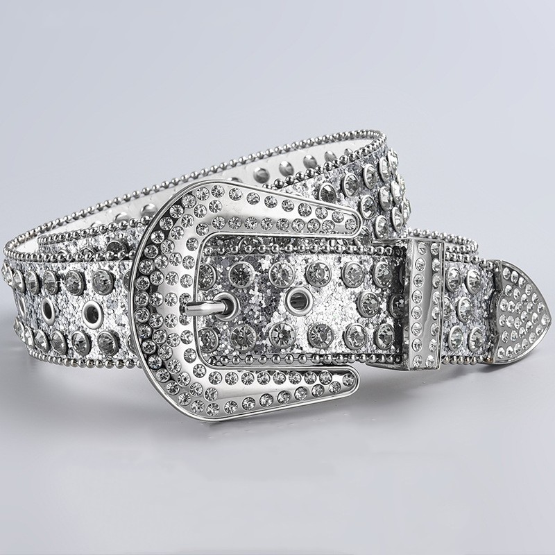 Rhinestone Leather Belt for Men Women Large Size Belt Western Jeans Shiny Rivet Hip-hop Punk Rock Y2K Style