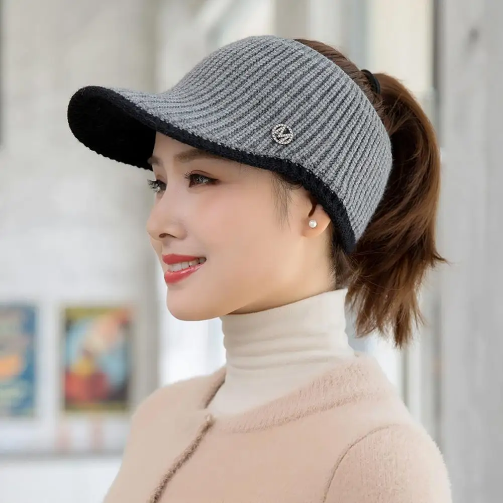 Hat Yarn Stylish Woolen Handmade Keep Warm Lightweight Fall Winter Girls Cycling Visor Hat smile