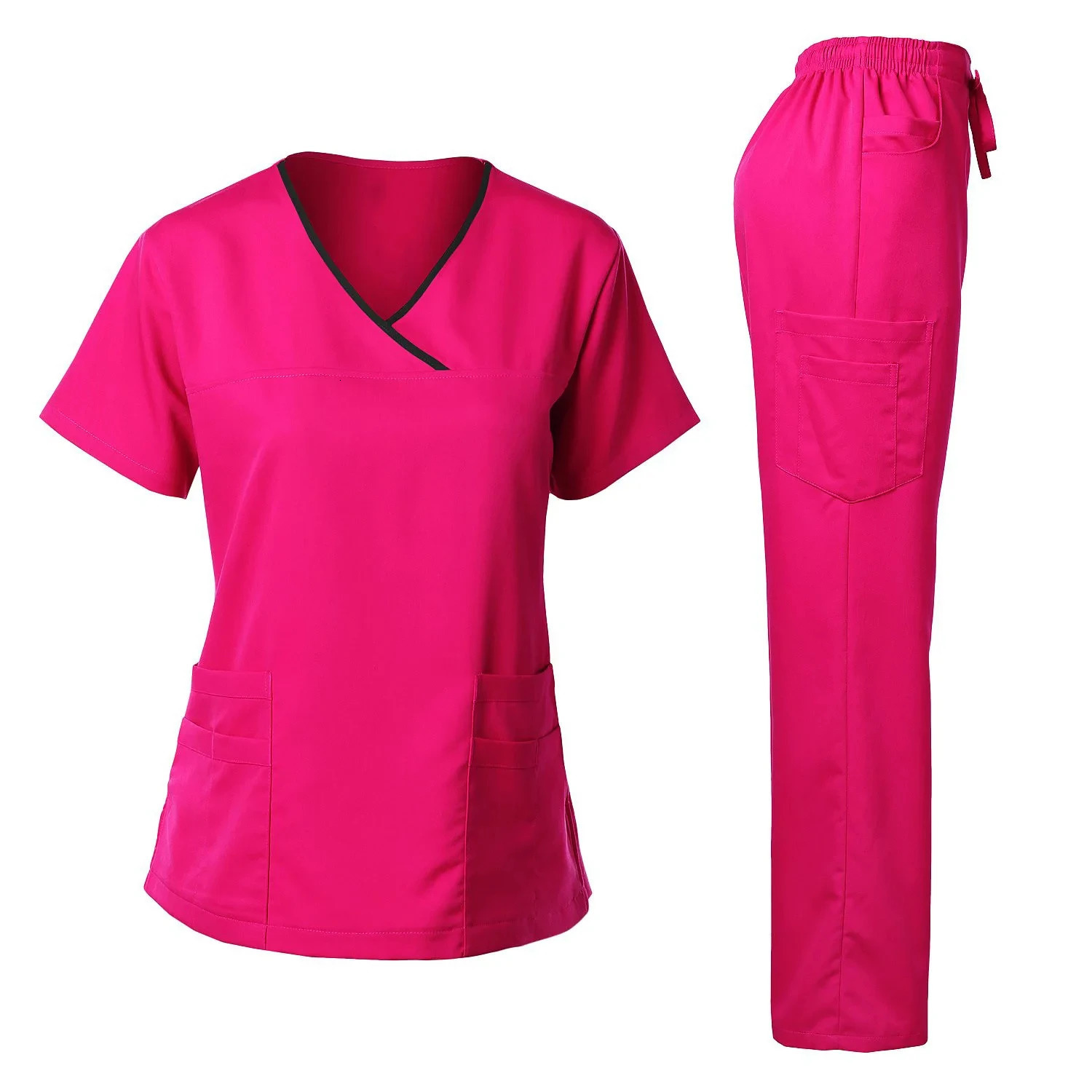Suits Multicolour Jogger Doctor Nursing Uniforms Short Sleeve V-Neck Tops Pocket Pants Nurse Scrubs Set Clinical Clothes 2
