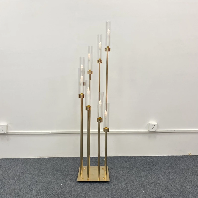 8 Heads Metal 2/5/10pcs Candelabra Candle Holders Road Lead Table Centerpiece Gold Candelabrum Stand Pillar Candlestick wedding smile XJ260305