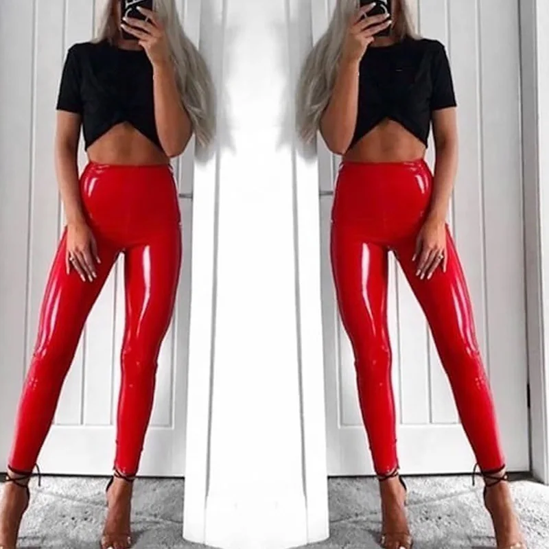 Pants Leather Sexy Women's Skinny Elastic Jeggings Cosplay PU Leather Leggings Latex Clothes Plus Size Club Girl Clothing smile