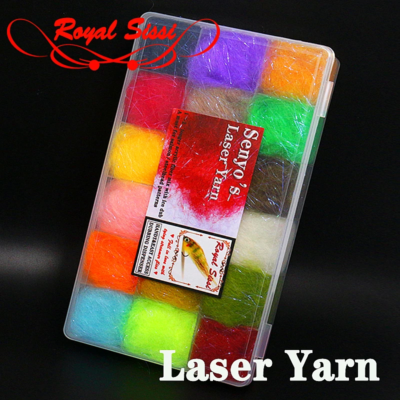 Sissi wholeset Royal 18colors Senyo's laser yarn dubbing dispenser fly tying hair fiber yarn for knitting streamer pattern flies smile