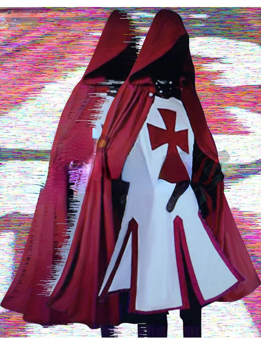 Medieval Men Plus Size Cosplay Robes Templar Knight Crusader Surcoat Long Sleeve Short Tops Reenactment Costume smile