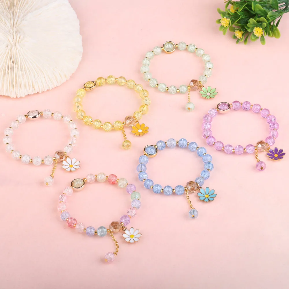 Crystal Bracelet Adjustable Beaded Colorful Crystal Glasses Flower Pendant Charm Bangle Party Anniversary Jewelry Gift ddmysmile For Girls Smile