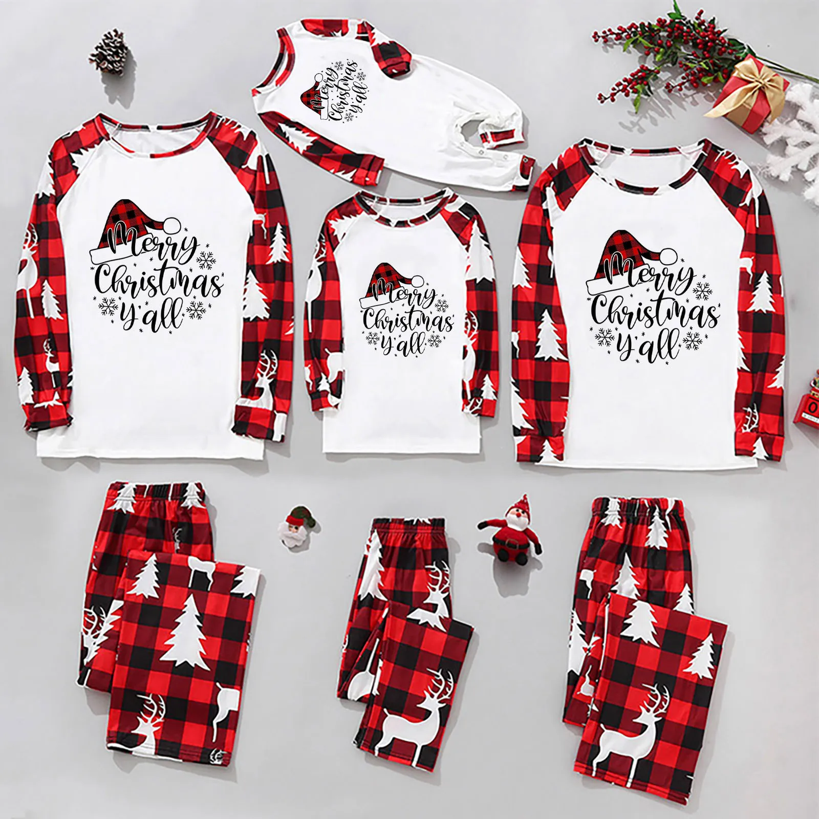 Pamas New Christmas Family 2023 Xmas Print Red And White With Cozy Comfortable Family Matching Outfits Baby Clothes Home Set smile