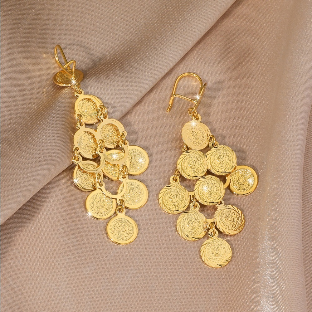 Stud AYONG Tassel Coin Dangle Earrings 18k Gold Plated Round Earring For Middle East Turkish Arabic Women Bridal Wedding Jewelry 230824