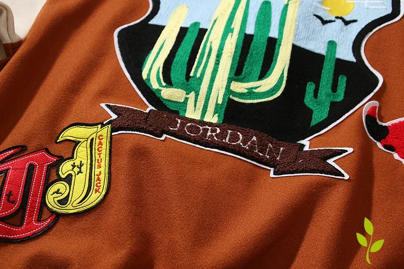 Contrasting Stickers Patchwork New Cactus Baseball Cardigan Stand ddmysmile Neck Jacket Coat Men Women High Street Top Smile