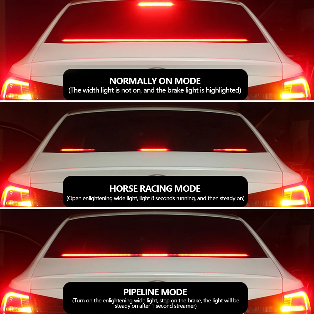 100/90cm Car Styling CarRear Additional Stop LED Lights With Turn Signal Running Light Unverisal Auto Brake Flexible Strips