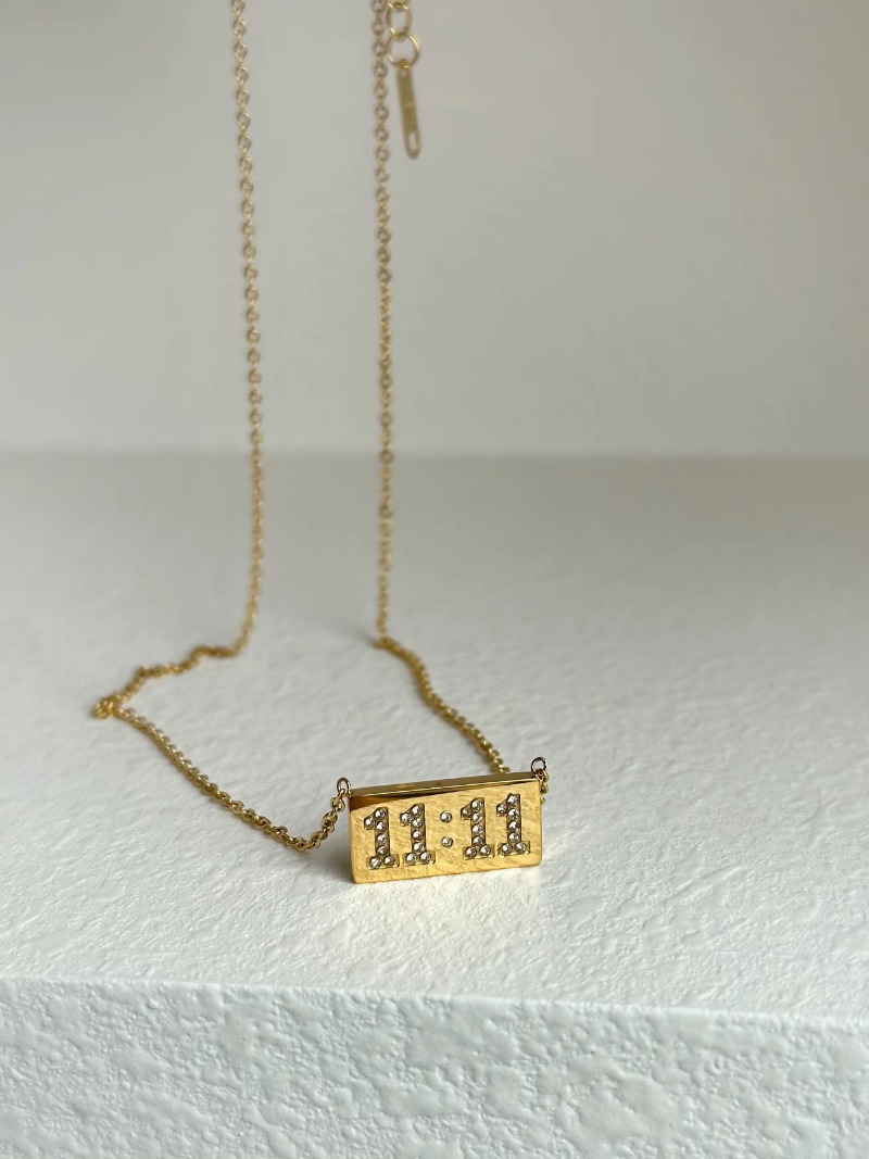 Chain For Man 11 Zircon Alarm Clock Design Square woman necklace Necklace - 18K Gold Plated Tarnish Free Stainless Steel Crystal