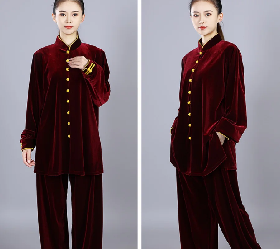 Men Chinese New Style Women Kung Fu Suits Autumn Winter Thickening Veet Tai Chi Martial Arts Costume Casual Sport Jacket Pants smile