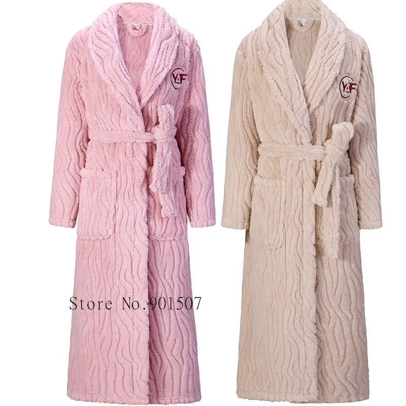 New Kimono Bathrobe Men Shower Robes Thicken Coral Fleece Robe Winter Long Nightwear Plus Size Peignoirs Women's Sleepwear