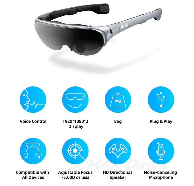 Rokid Air Rokid Max 3D Ar Glasses Foldable Vr Smart Glasses 120Inch Screen 1080P Oled Dual Display 55Ppd Home Game Viewing Devic