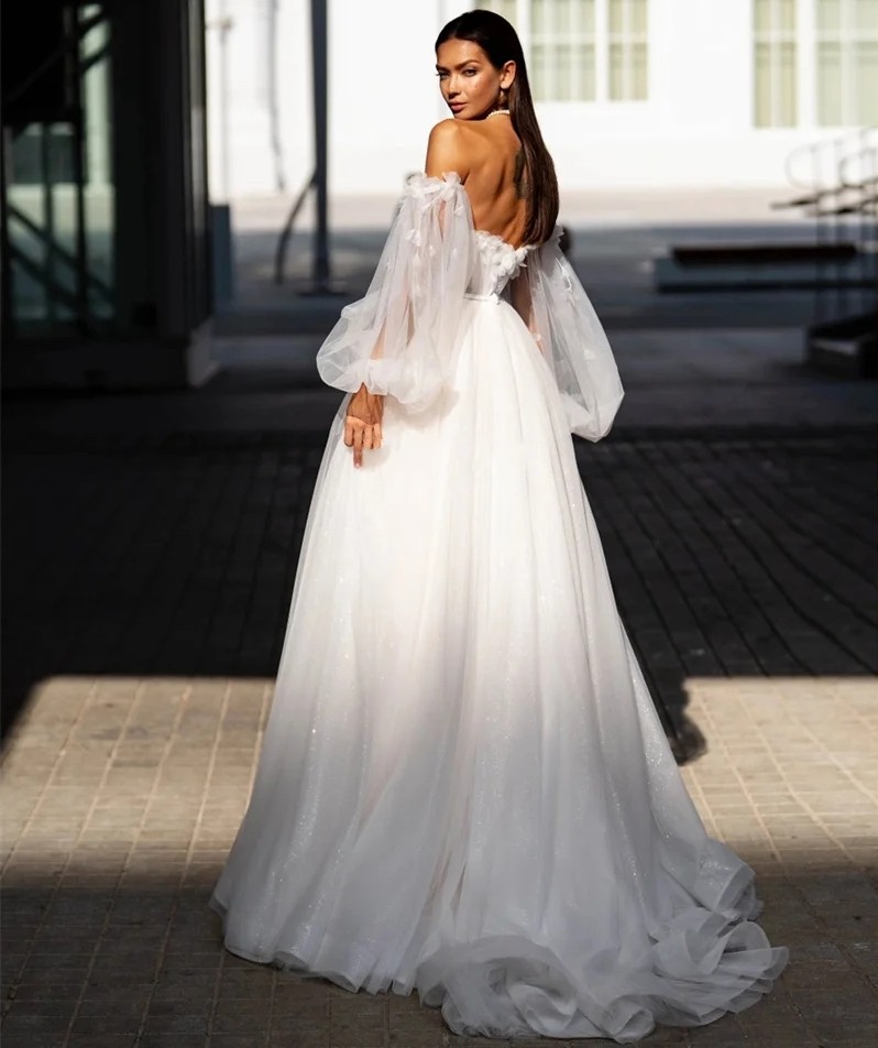 2024 Exquisite Sweetheart Beach Wedding Dresses Off The Shoulder Puff Sleeve Lace Appliques Bridal Gowns Vestido De Novia Customed
